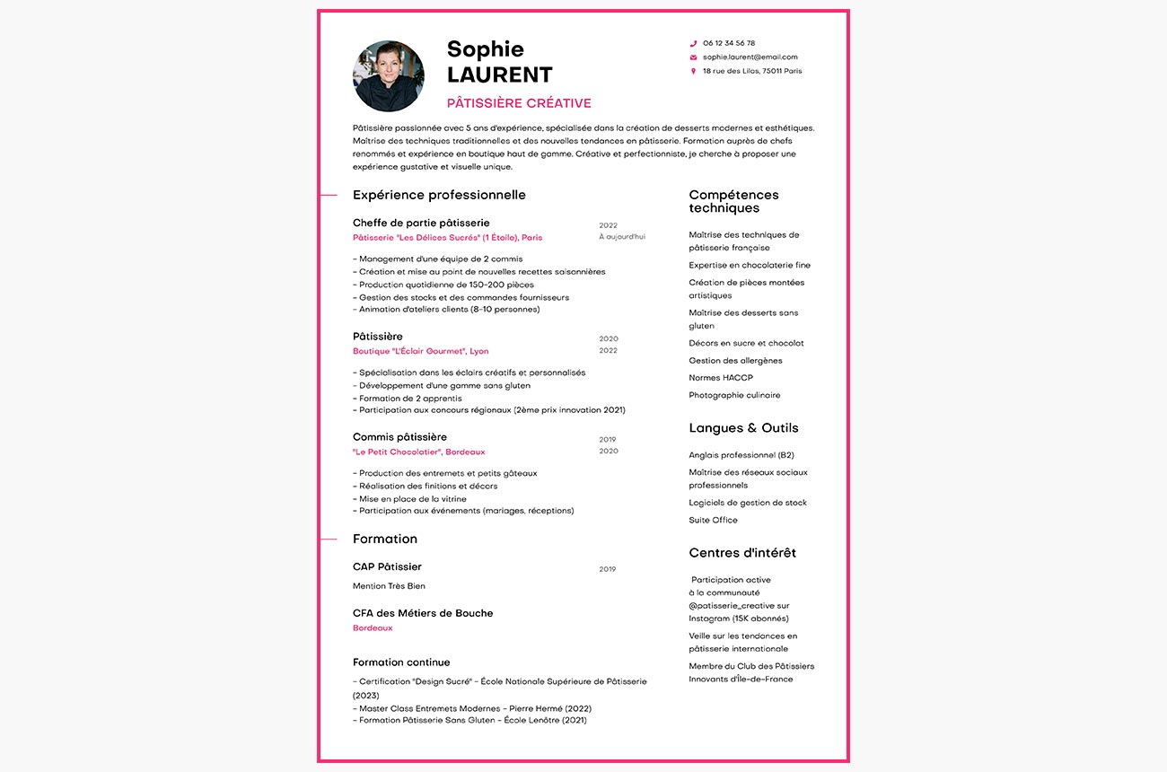 Un CV de pâtissier qui met en appétit